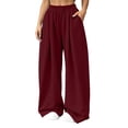 thumbnail image 2 of SYwaren Pants for Women Wide Leg Casual Loose Fit Fall Comfortable Solid Elastic Waist Pocket Full Length Pants, 2 of 9