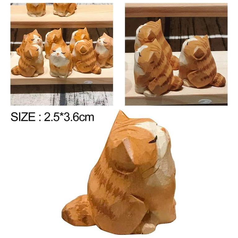 Cartoon Cat Handmade Wood Carving Handicraft Gift Cute Orange cat