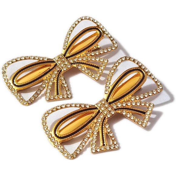 shiyou-Alloy Rhinestones Bow Love Heart Hair Clip Girl Hair Clips Women Hair Accessories (Gold,Bow-1)