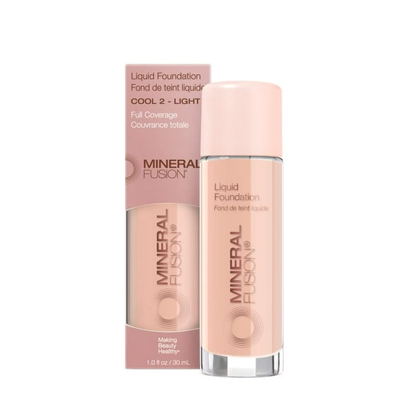 Mineral Fusion Full Coverage Foundation, Liquid Foundation - Cool 2- Light Complexion w/Cool Undertones, Lightweight Matte Finish, Up to 12 Hr Hydration, Hypoallergenic & Vegan, 1 fl.