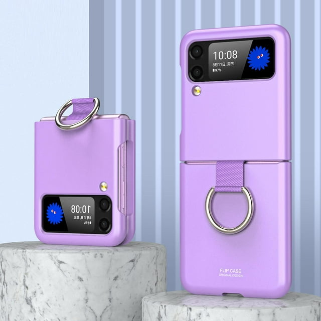 Étui de Protection Ultra Mince Mate Compatible avec Galaxy Z Flip 4 avec Support Anneau