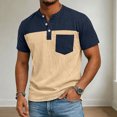 thumbnail image 2 of JAJAHO Mens Henley Shirts Short Sleeve T Shirt Casual Summer Color Block Graphic Tees With Pocket Trendy Tops, 2 of 4