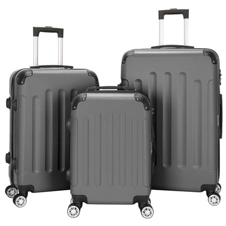 Zimtown Hardside Lightweight Spinner Dark Gray 3 Piece Luggage Set with TSA Lock
