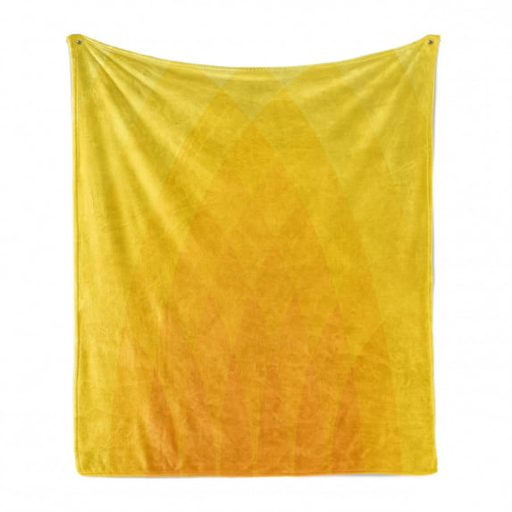 Yellow Soft Flannel Fleece Throw Blanket, Illustration of Modern Unusual Shaded Motifs Dreamlike Retro Design Art Print, Cozy Plush for Indoor and Outdoor Use, 50" x 70", Orange Yellow, by Ambesonne