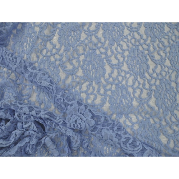 Embroidered Stretch Lace Apparel Fabric Sheer Floral Slate Blue Gray XX12