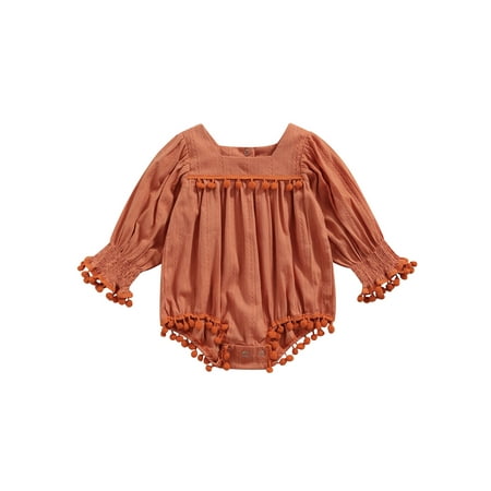 

TheFound Newborn Baby Girls Clothes Cute Pompom Tassel Long Sleeve Romper Jumpsuit Bodysuit One Piece Outfits