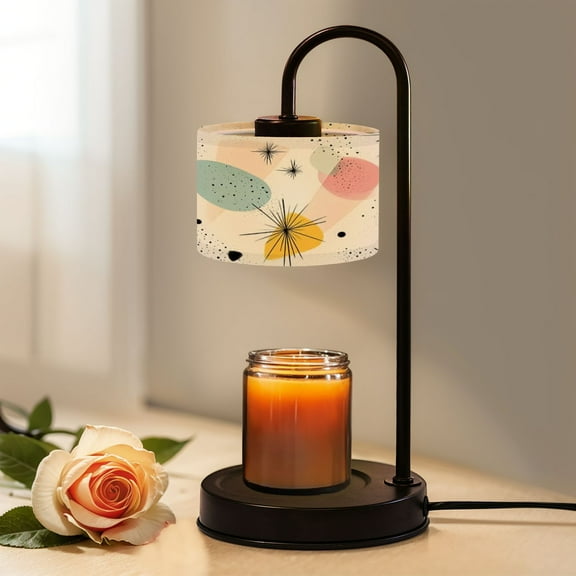 Candle Warmer Lamp with Timer, Mid Century Modern Palm Springs Abstract Shapes Non-slip Wireless Remote Control Wax Melts Warmer with 4 Bulbs for Home Office Dorm, Birthday Gifts for Women