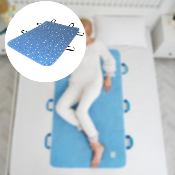Posicionamiento de la almohadilla de la cama con manijas en movimiento de la hoja de transferencia para cuidadores ancianos Azul 90x150cm