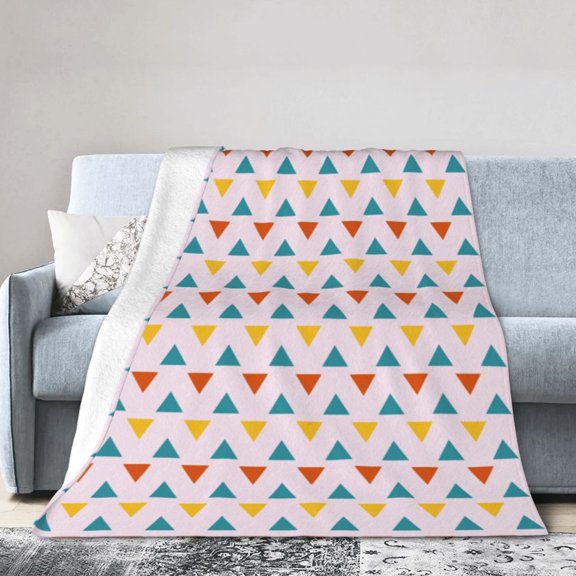 DouZhe Ultra-Soft Micro Fleece Lightweight Flannel Bed Blanket, Colorful Triangle Print Cozy Warm Throw Blankets, 50"x40"