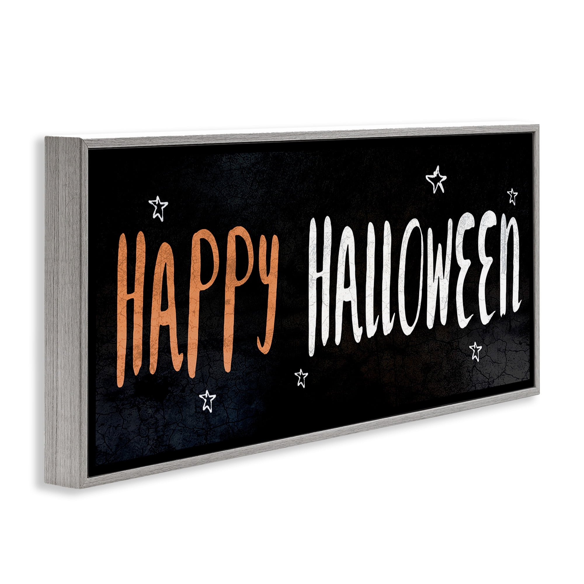 Stupell Industries Happy Halloween Spooky Stars Holiday Painting Gray Framed Art Print Wall Art, 24 x 10