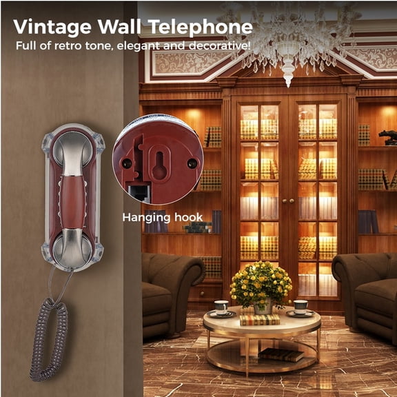 Vintage Corded Landline Telephone, Wall-Mounted Retro Phone With Adjustable Volume And Blue Indicator Light, Metal And Plastic Desk Phone For Home Office,As Show