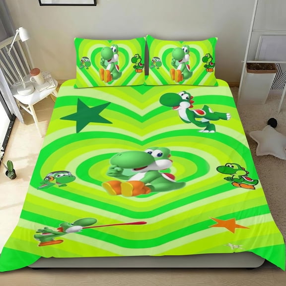 3 Piece Bedding Set For Yoshi Duvet Cover Sets Comforter Cover Set Cute Super Soft For Teens Kids Bedroom Gifts,1 Duvet Cover with 2 Pillowcases Twin