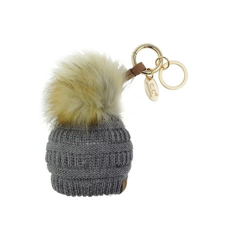 NYFASHION101® Pom Pom Beanie Key Chain Key Ring Handbag Tote Accessory - LT Melange
