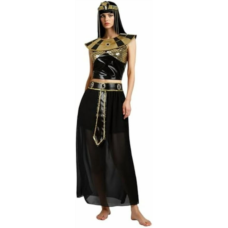 Egyptian Queen Cleopatra Costume, Black and Gold Dress with Scale Collar,  Headpiece and Belt, Adult Standard Size - Walmart.com