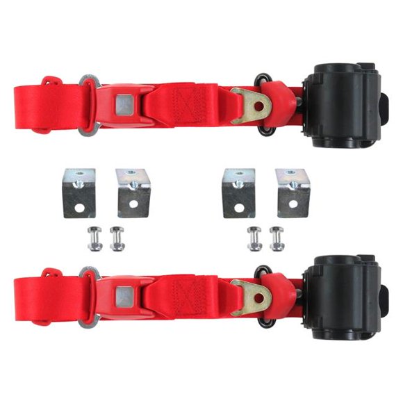 Red Retractable Bucket Seat Belt Kit with Bracketry for 1970-1977 AMC Hornet Standard 3 Point - 2 Belts