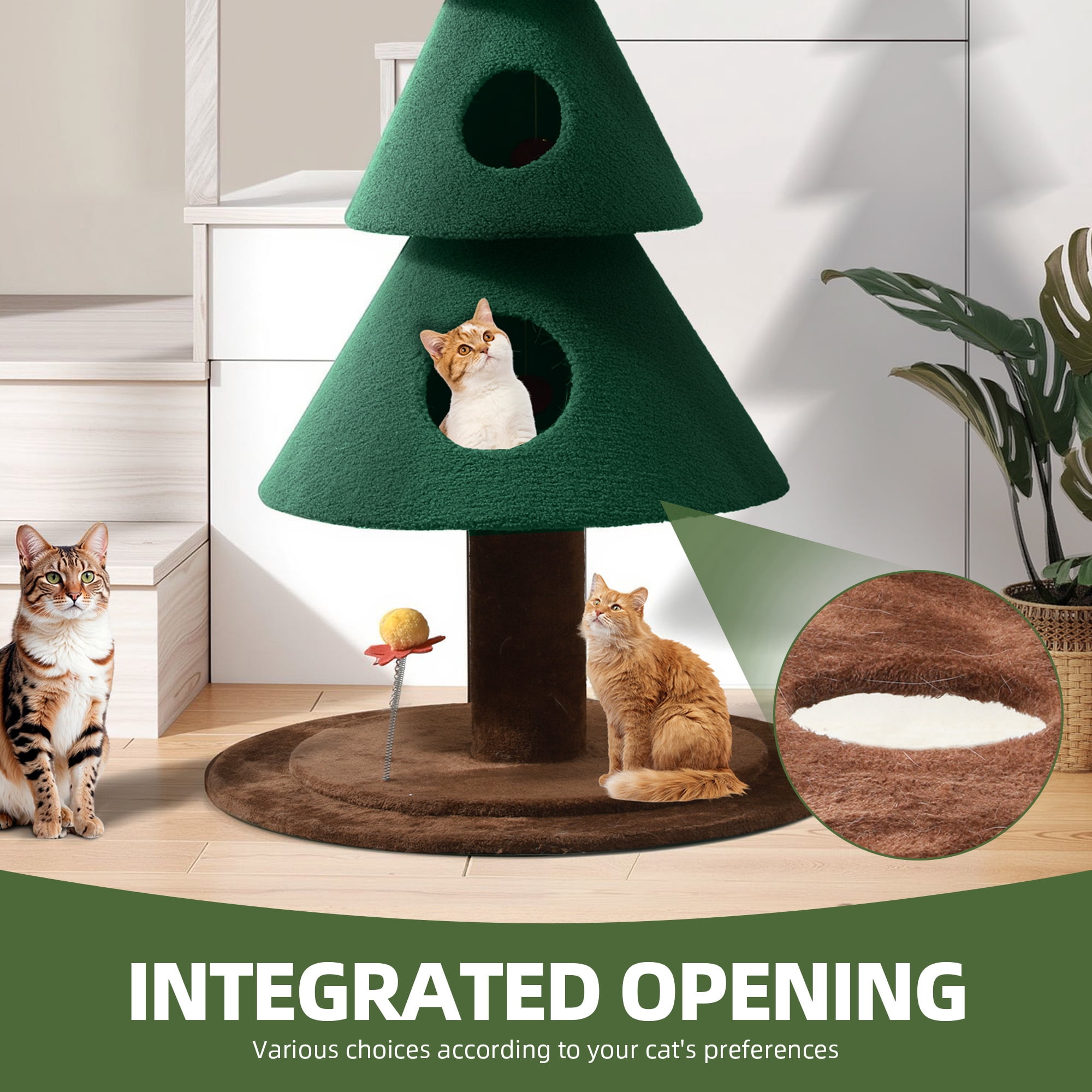 Dextrus 60in Large Christmas cat Tree, Indoor Cat Tower with 2 Condos & Flower Shaped Cat Teasing Stick ,Green