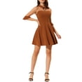 thumbnail image 1 of INSPIRE CHIC Robe pour Femme en Maille Transparente Manches 3/4 Goutte d'Eau Ligne A Robe Courte de Soirée S Caramel, 1 of 7
