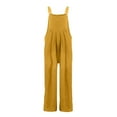 thumbnail image 4 of RPVATI Linen Overalls for Women Loose Fit Summer Adjustable Strap Wide Leg Jumpsuits Casual Baggy Palazzo Pants Rompers 2025 Yellow XXL, 4 of 5