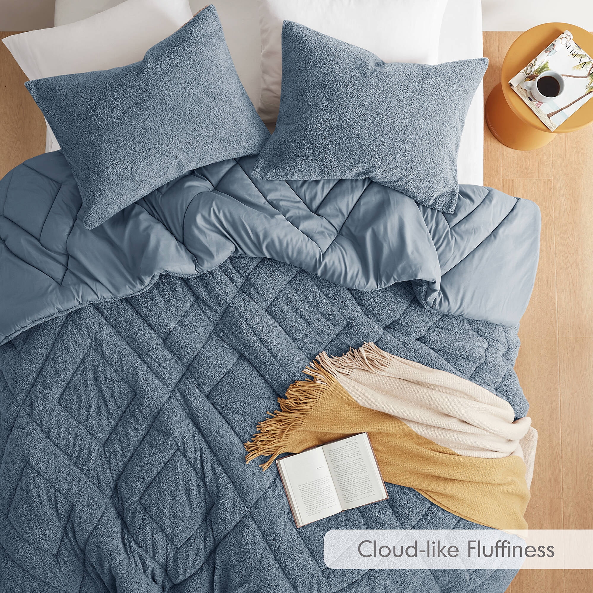 Regency Heights Twin/Twin XL Quilted Plush Comforter Set, 2-Piece Reversible Feather-Soft Dorm Bedding Sets, Textured Sherpa Comforter Bed Set for All Season, Blue