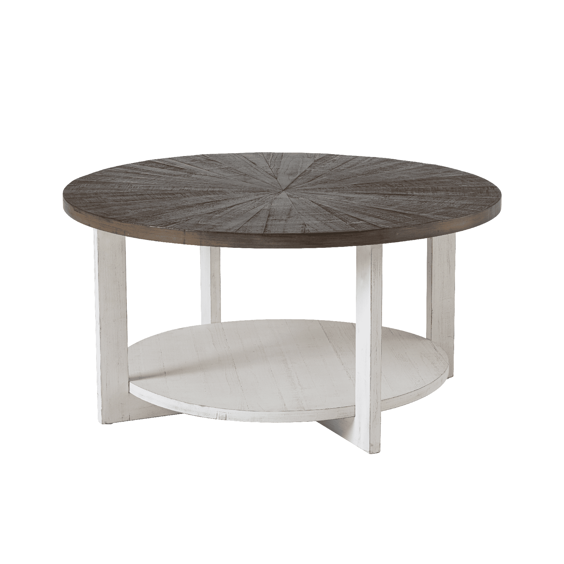COZAYH Rustic Farmhouse Large Round Wood Coffee Table with Storage Shelf, Brown