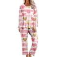 thumbnail image 2 of Bixock Pajamas for Women Valentines Pajamas Random Print Long Sleeve Top With Pocket 3/4 Length Pants 2 Piece Loungewear Set Sleepwear, 2 of 6