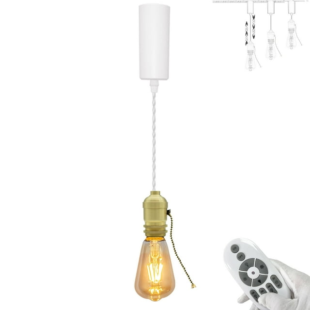 FSLiving Adjustable Height H Type Track Lighting with E26 DIY Pull Chain Brass Lamp Socket,Remote Control Lamp with Smart Edison Bulbs,2200K-6500K,Timer for Sloped Ceiling, Customizable - 1 Light