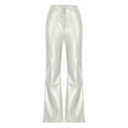 thumbnail image 3 of REALiKUN Women's Lace Up Front Faux Leather Flare Pants High Waisted Straight Leg Bell Bottom PU Leather Pants, 3 of 5