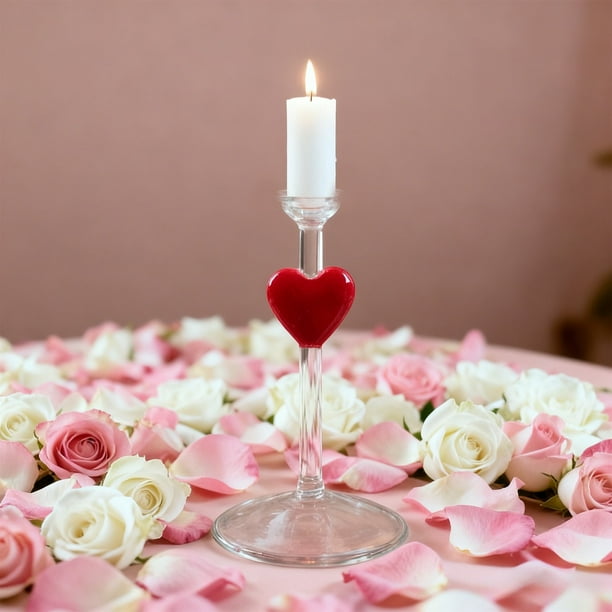 Candelabro de cristal en forma de corazón con pie alto | Candelabro romántico azul amarillo rosa | Decoración del hogar/centro de mesa con borosilicato | Encaja en una vela de 2,5 cm | Boda, cena