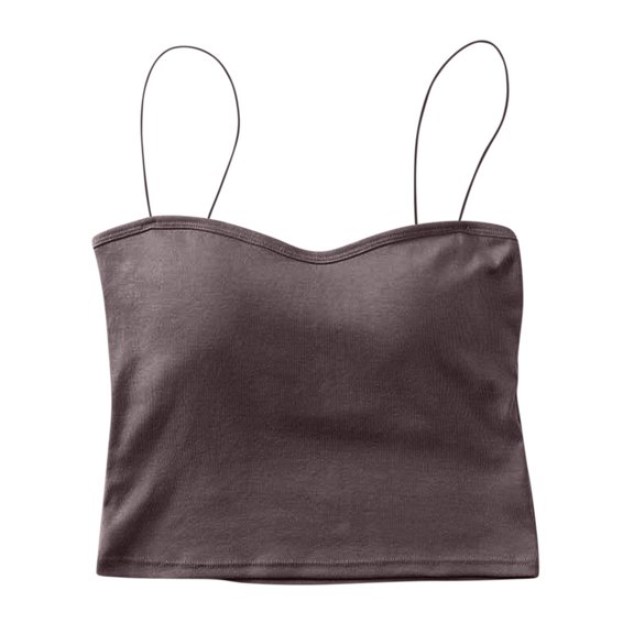 Sevevn Women's Basic Spaghetti Strap Crop Top Camisole Sleeveless Tube Cami Shirts Tank Tops With Removable Padding Dark Gray Free Size