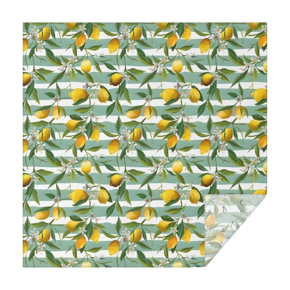 Yellow Lemon Fruits StripedGreen Pattern Square Tablecloth,Waterproof Square Table Cover,Wipeable Spillproof Washable Table Cover for Home Kitchen Party Decor 42"X42"(107x107cm)