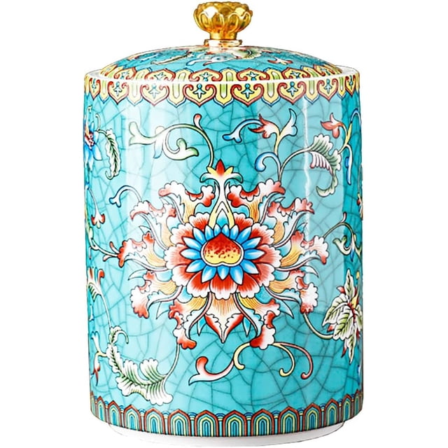 Enamel Ceramic Tea Caddy Tea Canister Tea Storage Container Tins Jar with Airtight Lid Water-proof Tank for Tea Coffee Herb Sugar Spice Nuts
