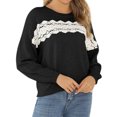 thumbnail image 1 of Women Lace Splicing Crew Neck Long Sleeve Solid Color Knitted Shirt, 1 of 5
