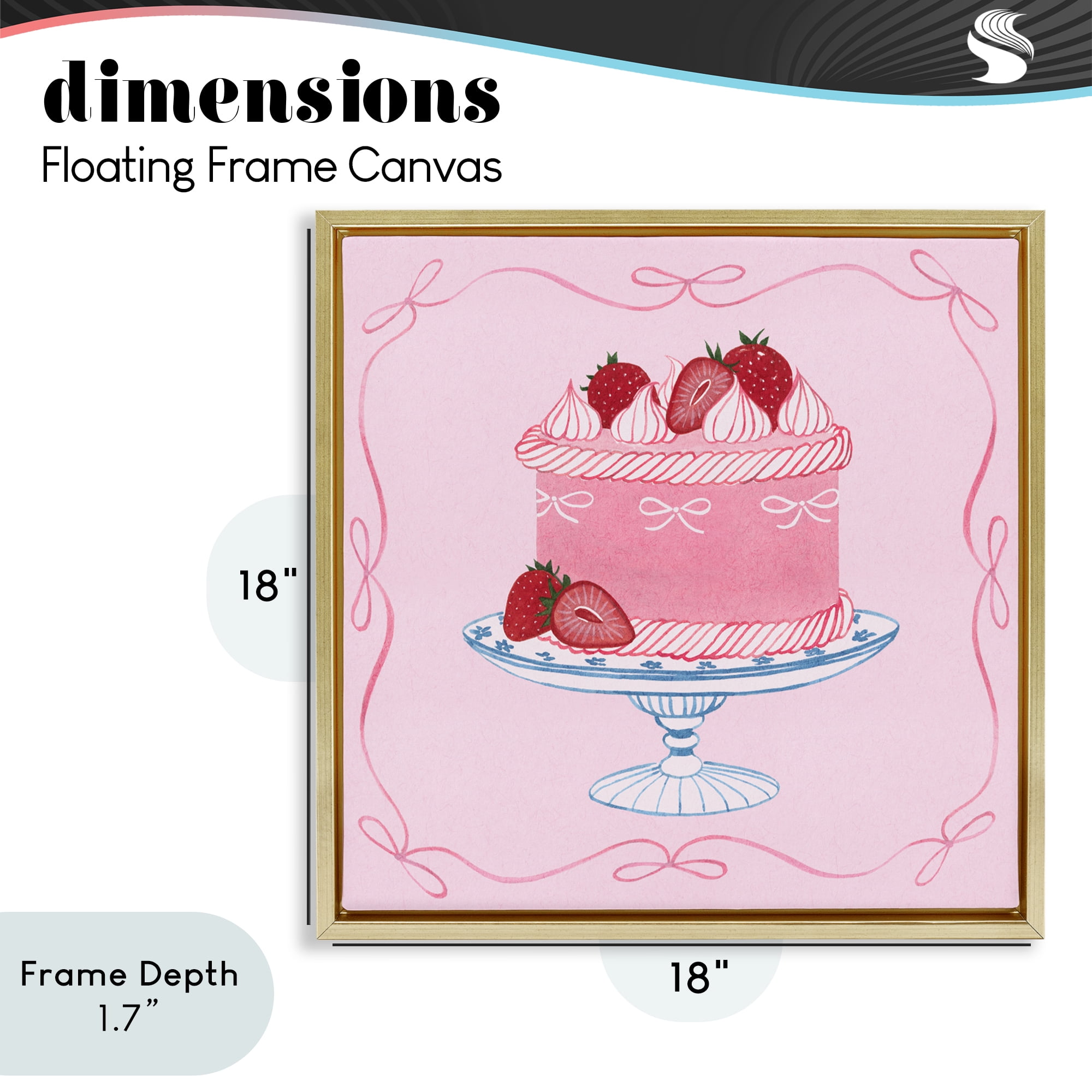 Stupell Industries Pink Strawberry Cake Gold Framed Floater Canvas Wall Art, design by Grace Popp