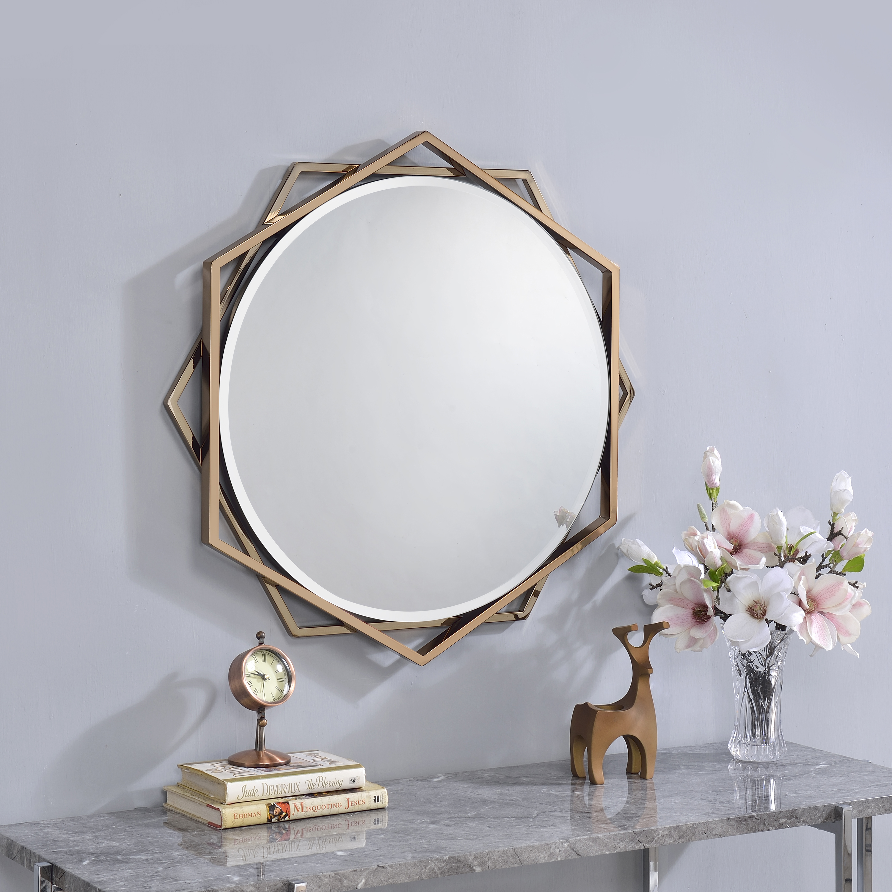 Furniture of America Aquila Contemporary 5mm Beveled Wall Mirror, Champagne