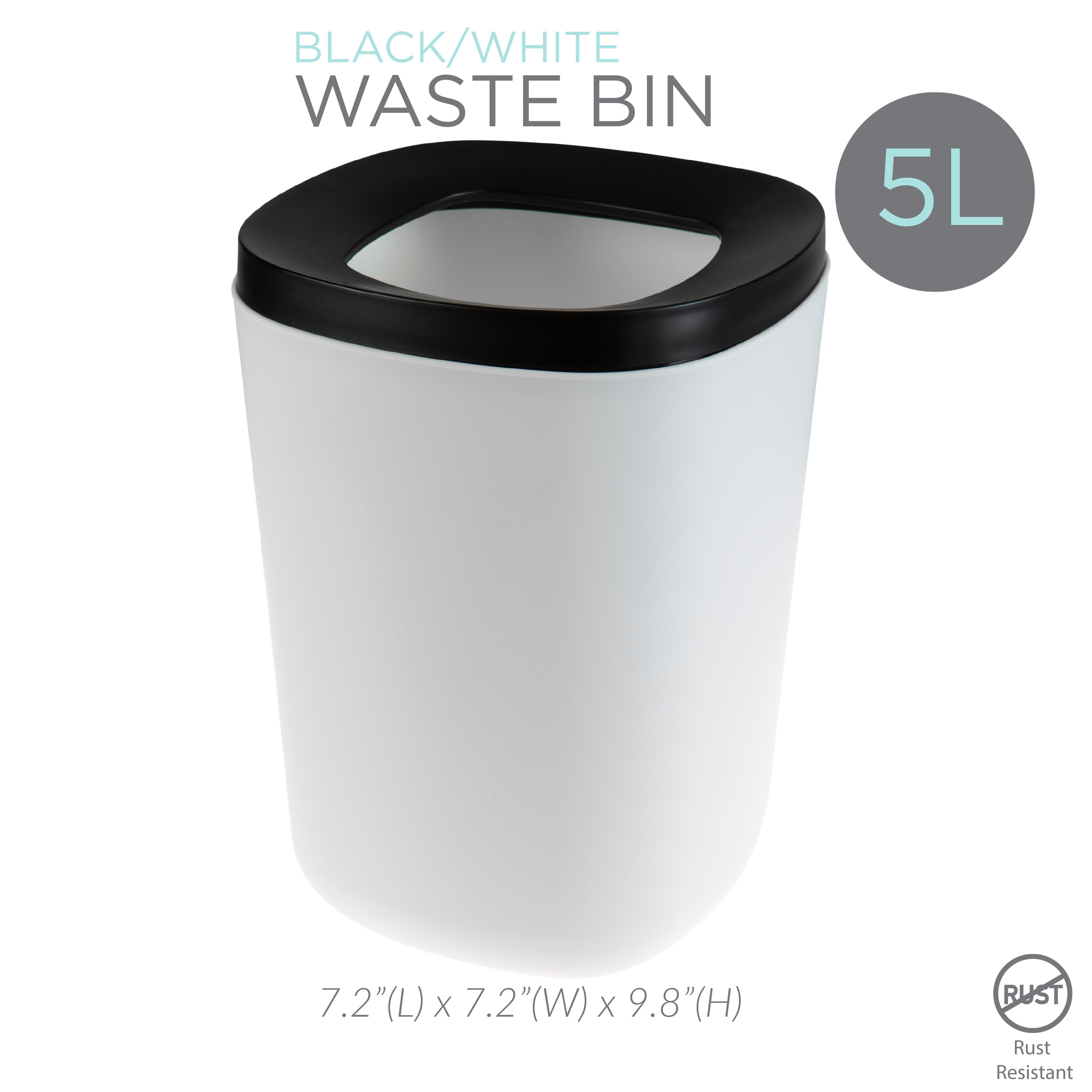 Bath Bliss 2 Pack 2 Tone Two Piece Plastic Wastebasket in Black & White