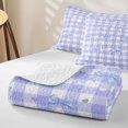 thumbnail image 4 of Erosebridal Blue Bow Gingham Quilt King, Princess Style King Coverlet Set for Girls, 3 Pieces, 4 of 7