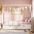 thumbnail image 2 of Bellemave Twin Size Montessori Bed with Storage Drawers, Wooden House Bed with Headboard, Twin Platform Bed Frame with Roof for Kids, No Box Spring Needed, White, 2 of 10