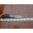 thumbnail image 5 of 7.5" Folding Knife, 3.5" Hand Forged Twist Pattern Damascus Steel Blade Pocket Knife, 4" Wood Scale, Liner Lock & Thumb knob Equipped, Cow Hide Leather Sheath (Ram Horn), 5 of 8