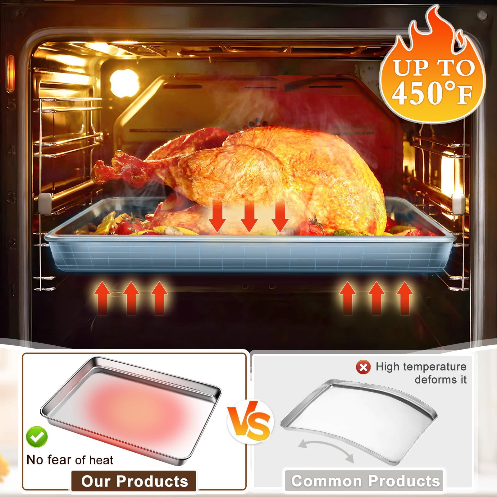 Baking Sheet Set of 2 Stainless Steel Cookie Sheets for Baking