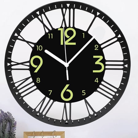 Iron Clock 10 Inch Modern Silent Non Ticking Luminous Wall Clocks Battery Operated Night Light Iron Wall Clock for Living Room Kitchen Bedroom Style 10×10inch(25×25cm)
