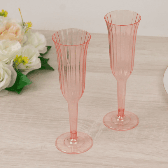 Balsa Circle 24 Pieces 6 oz Transparent Blush Plastic Champagne Flute Glasses Disposable Tableware