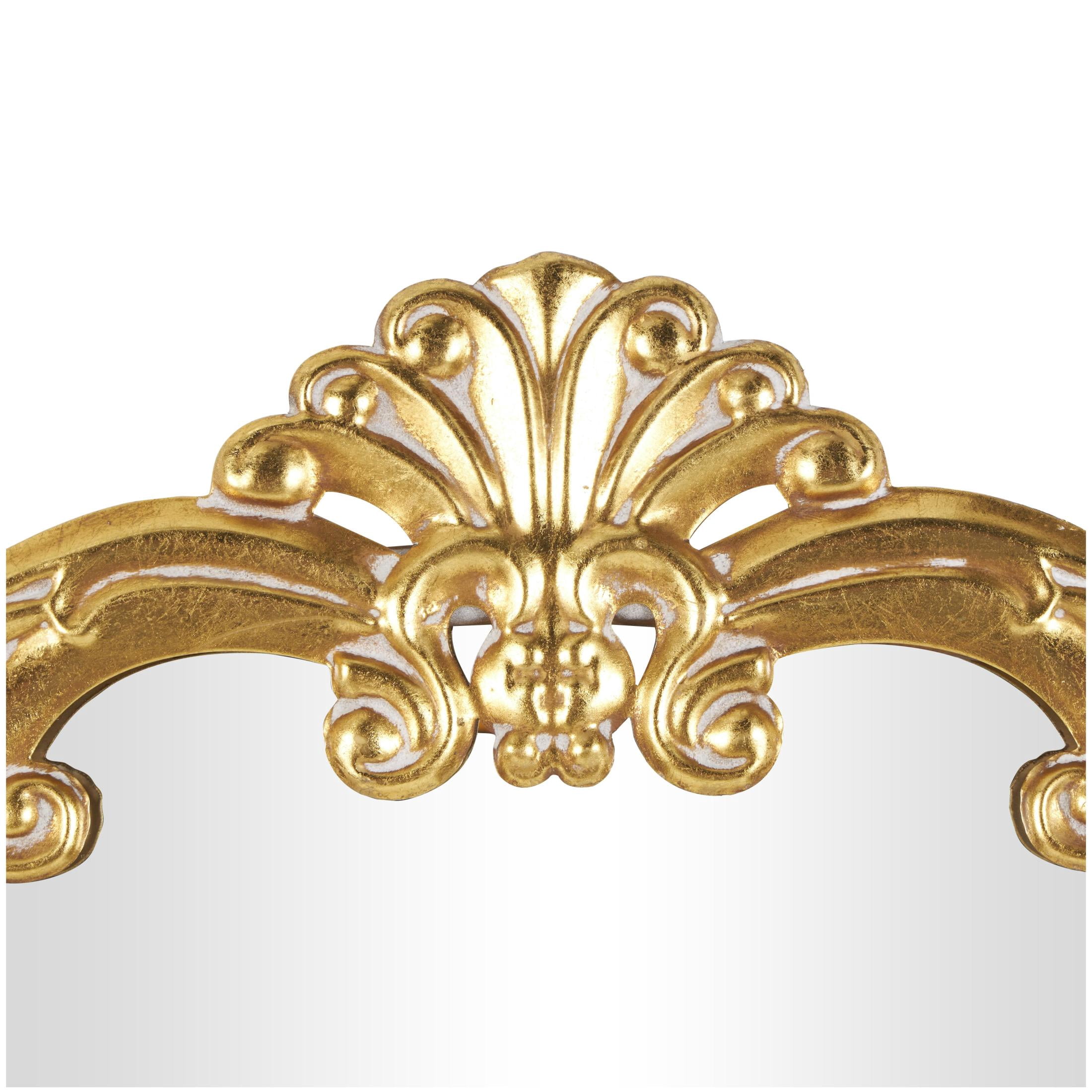 DecMode 44" x 34" Gold Ornate Arched Baroque Scroll Wall Mirror