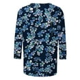 thumbnail image 5 of yoeyez 3/4 Sleeve T Shirts for Women Crew Neck Slim Fit Western T Shirts Floral Ladies Tops And Shirts Solid Basic Tees on Sale Dark Blue 2XL, 5 of 5