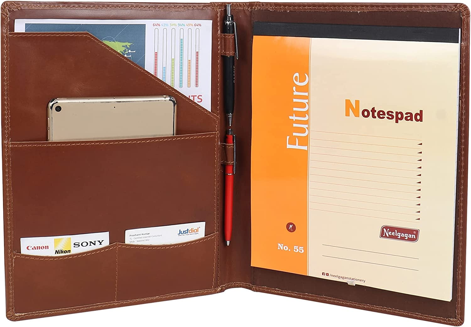 Genuine Leather Portfolio Business Folder Leather Holder For Tablets