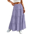 thumbnail image 2 of Summer Skirts for Women Boho Elastic High Waist Pleated Maxi Skirts Womens Casual Solid Baggy Lightweight Comfy A Line Flowy Beach Vacation Skirts Dress, 2 of 8