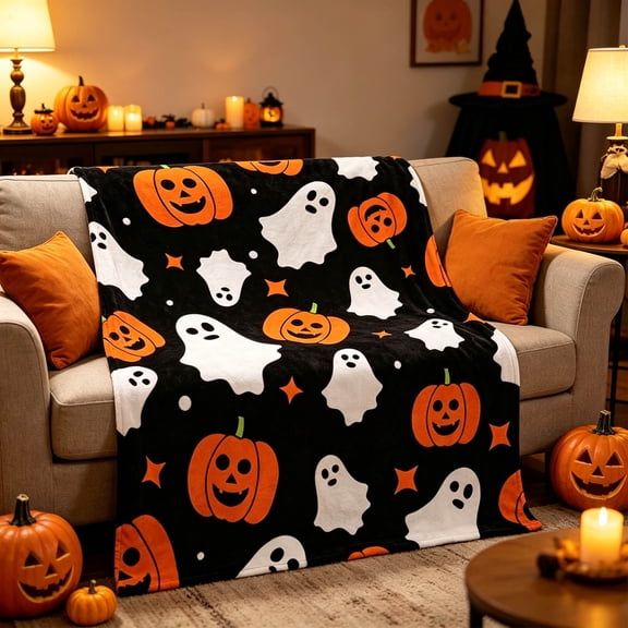 Halloween Decorative Blanket, Halloween Printed Blanket Soft Throw Blanket Warm Cozy Flannel Halloween Decorative Nap Blanket for Sofa Couch Bedroom Office And Halloween, 51.2"x 39.4"