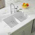 thumbnail image 3 of Dcolora 32" White Fireclay Undermount Kitchen Sink – Porcelain Double Bowl 50/50 Split, Dual Mount Ceramic Sink, 32"x19"x10", 3 of 7