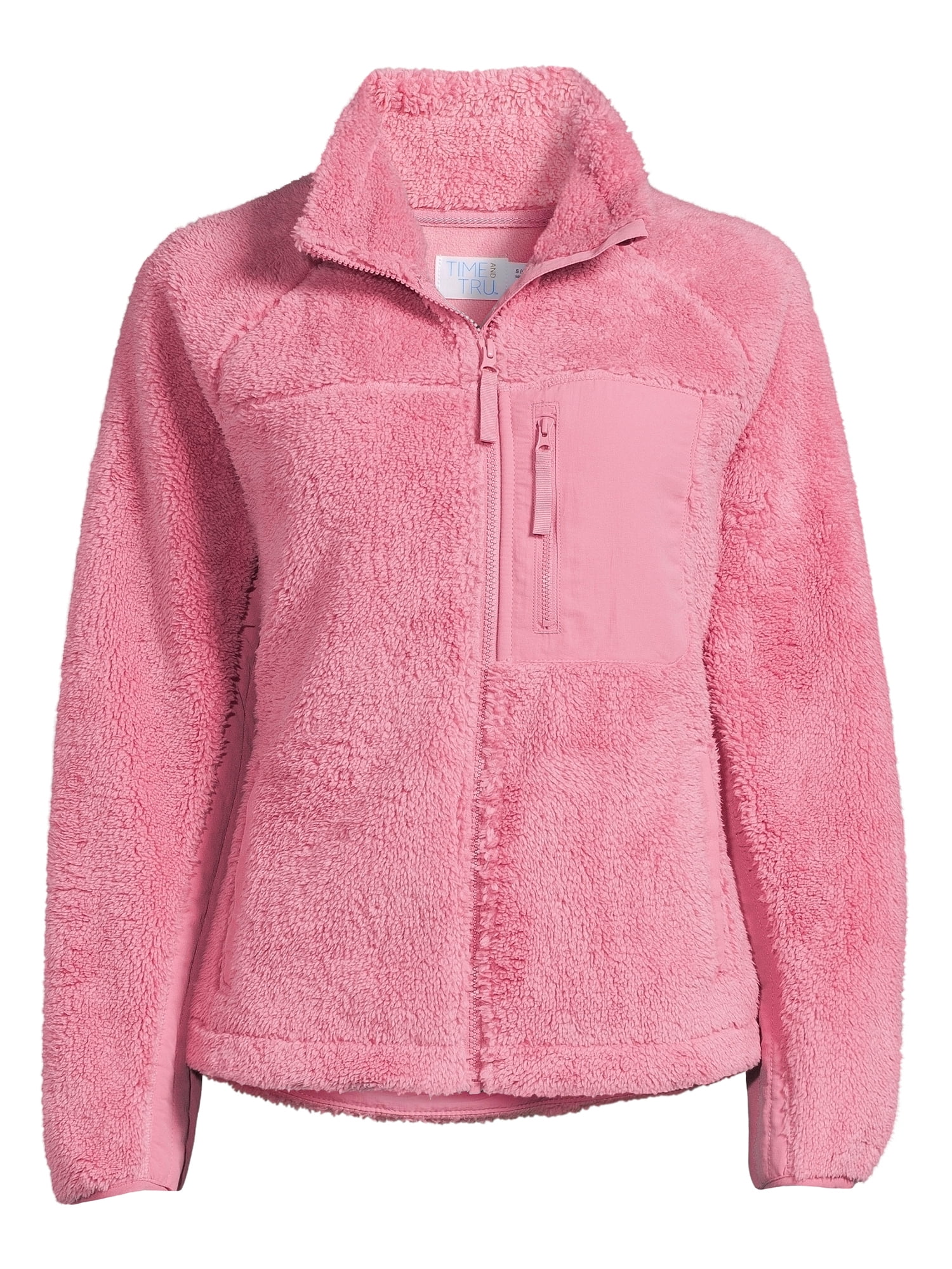 Time and Tru Women's and Women's Plus Full-Zip Faux Sherpa Jacket