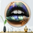 thumbnail image 2 of Designart 'Woman Lips With Green Lipstick & Teeth' Modern Circle Metal Wall Art 29x29 - Disc of 29, 2 of 5