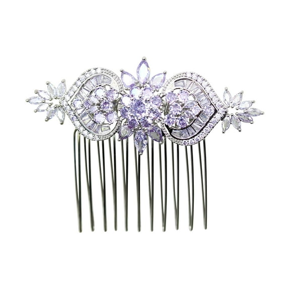 Faship Gorgeous Violet Light Purple CZ Crystal Floral Hair Comb